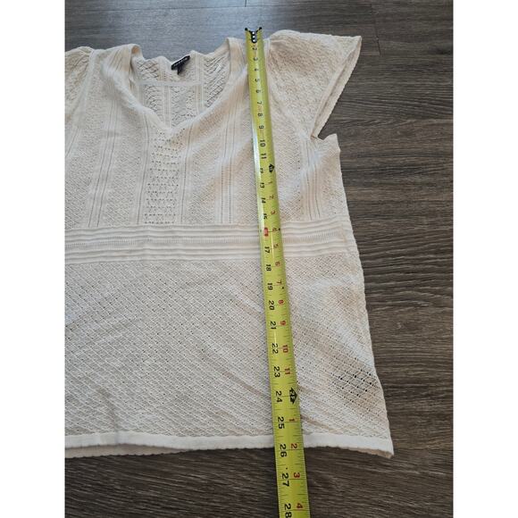 Torrid 2X Ivory Pointelle Knit Top | Plus V Neck Short Sleeve Sweater Blouse - Picture 9 of 9